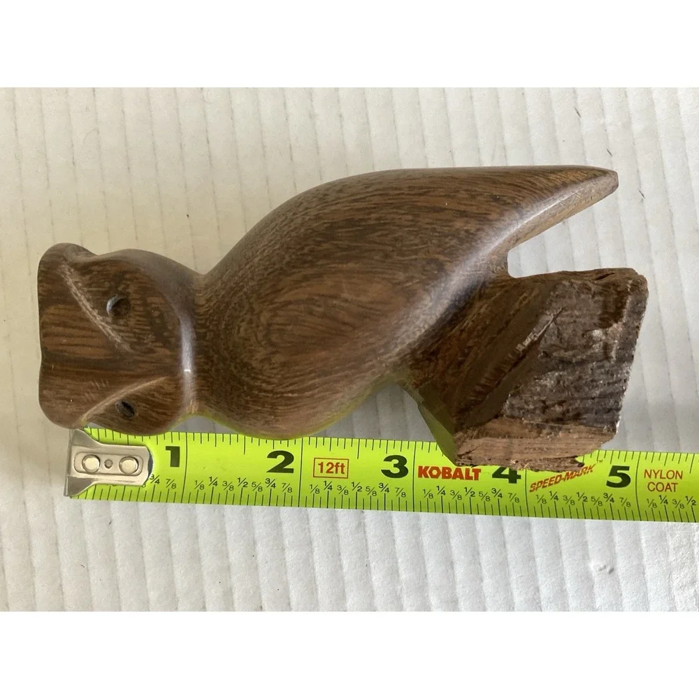 Hand Carved Owl Figurine Unmarked One Of A Kind Wood Detailed Decor